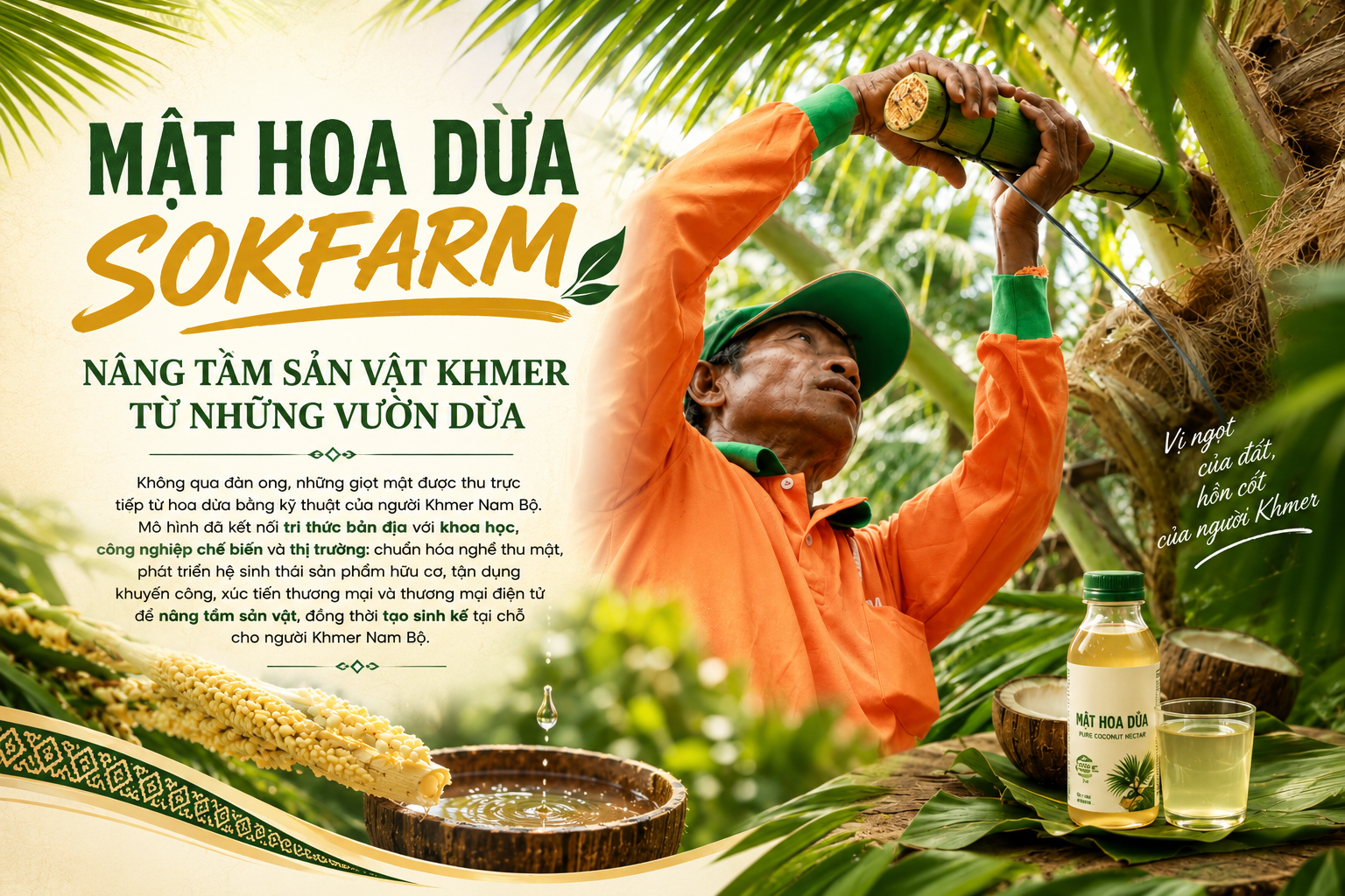 Mật hoa dừa Sokfarm: Nâng tầm sản vật Khmer từ những vườn dừa