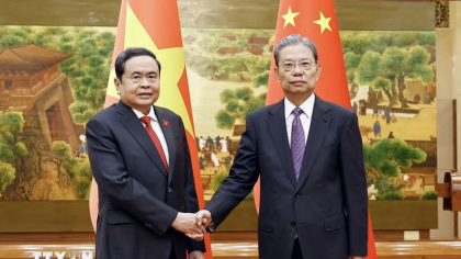 Chủ tịch Quốc hội Trần Thanh Mẫn hội đàm với Ủy viên trưởng Nhân đại toàn quốc Trung Quốc Triệu Lạc Tế