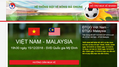 Cẩn trọng website giả mạo bán vé Chung kết AFF Cup 2018