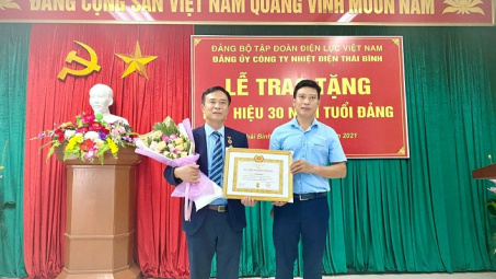 Đảng bộ Công ty Nhiệt điện Thái Bình tổ chức Lễ trao huy hiệu 30 năm tuổi Đảng