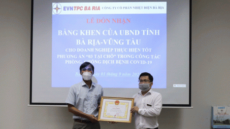 Nhiệt điện Bà Rịa nhận bằng khen thực hiện tốt công tác phòng chống dịch Covid-19