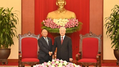 Tổng Bí thư Nguyễn Phú Trọng tiếp Chủ tịch Quốc hội Vương quốc Campuchia