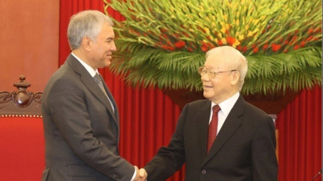 Tổng Bí thư Nguyễn Phú Trọng tiếp Chủ tịch Duma Quốc gia Quốc hội Liên bang Nga