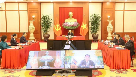 Tổng Bí thư Nguyễn Phú Trọng điện đàm trực tuyến với Chủ tịch Đảng Nhân dân Campuchia, Thủ tướng Chính phủ Campuchia