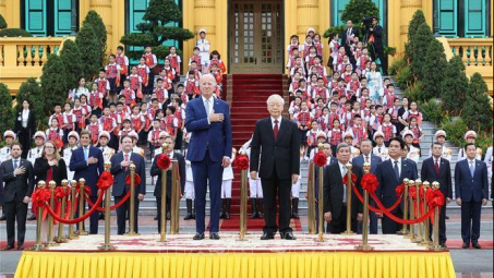 Tổng Bí thư Nguyễn Phú Trọng chủ trì lễ đón chính thức Tổng thống Joe Biden