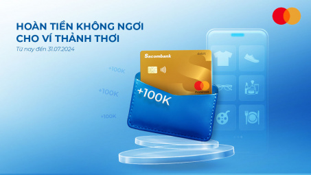 Chủ thẻ thanh toán Sacombank Mastercard nhận hoàn tiền khi chi tiêu trực tuyến