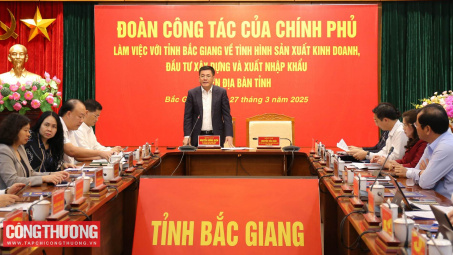 Bộ trưởng Nguyễn Hồng Diên và Đoàn công tác của Chính phủ làm việc với tỉnh Bắc Giang