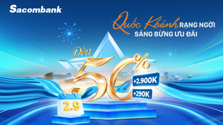 Ngân hàng Sacombank: Mừng Quốc khánh 2/9, nhận hoàn tiền lên đến 2,9 triệu đồng