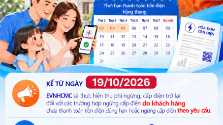 EVNHCMC áp dụng đơn giá ngừng, cấp điện trở lại từ 19/10