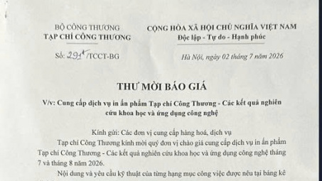 Tạp chí Công thương mời báo giá cung cấp dịch vụ in ấn