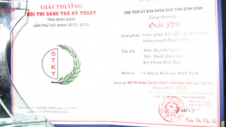 PC Bình Định: Đạt giải Nhì Hội thi sáng tạo kỹ thuật tỉnh Bình Định lần thứ VIII, năm 2012-2013