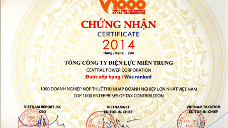 EVN CPC được xếp hạng 294 trong top 1000 doanh nghiệp nộp thuế lớn nhất Việt Nam