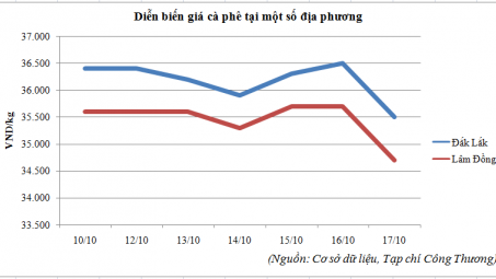 Diễn biến giá cà phê tại một số địa phương (10/10 - 17/10/2015)