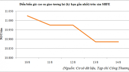 Diễn biến giá cao su trên sàn SHFE  từ ngày 10/8 đến ngày 14/8/2015