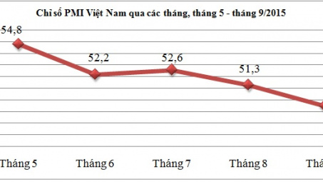 PMI Việt Nam tháng 9/2015: Dưới mốc 50 điểm lần đầu tiên trong 25 tháng