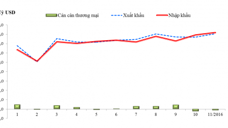 Tháng 11/2016: Xuất nhập khẩu tăng trưởng