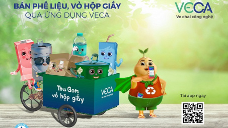 Vỏ hộp giấy Tetra Pak sau khi sử dụng sẽ được thu gom qua ứng dụng VECA trên điện thoại thông minh