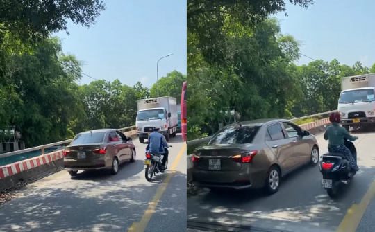 Tài xế xe tải ép Grand i10 "ngoan ngoãn" lùi hàng trăm mét