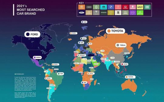Toyota trở thành thương hiệu xe được tìm kiếm nhiều nhất trên thế giới năm 2021