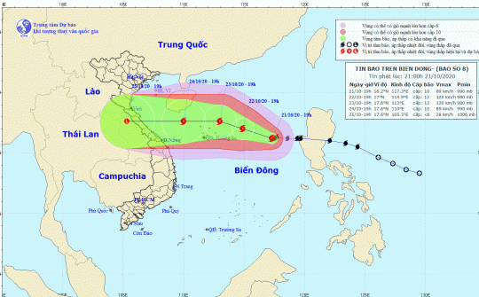 Thời tiết 22-10: Bão số 8 tiến vào miền Trung, thời tiết tiếp tục diễn biến phức tạp