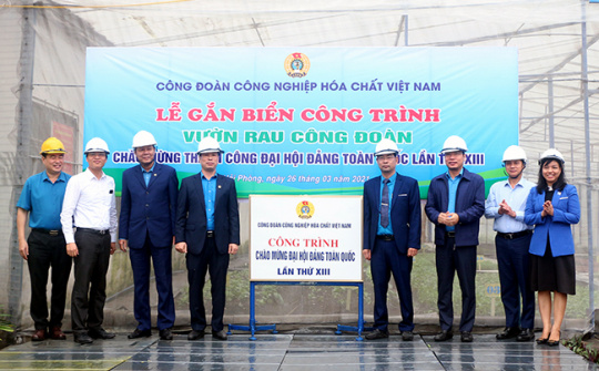 Công đoàn Vinachem: Gắn biển công trình "Vườn rau Công đoàn"