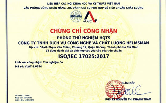 Phòng thử nghiệm HQTS Việt Nam được nhận chứng chỉ ISO17025