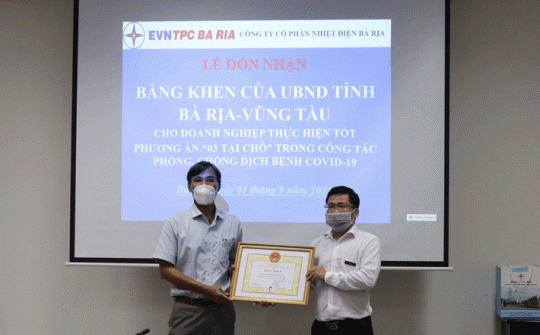 Nhiệt điện Bà Rịa nhận bằng khen thực hiện tốt công tác phòng chống dịch Covid-19