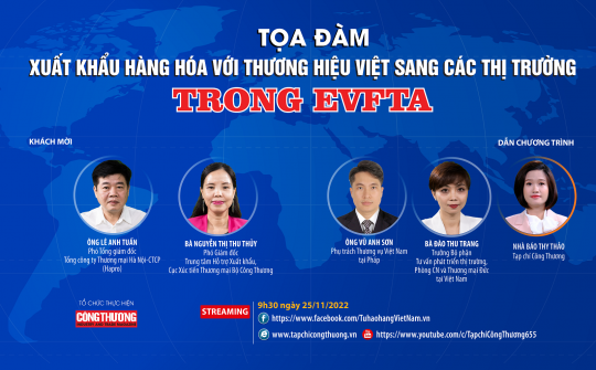 [Tọa đàm trực tuyến] Xuất khẩu hàng hóa với thương hiệu Việt sang các thị trường trong EVFTA