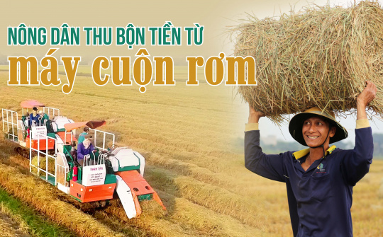 Nông dân thu bộn tiền từ máy cuộn rơm