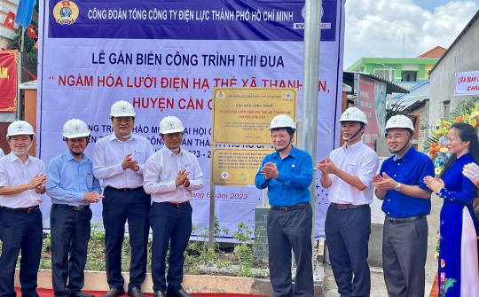 Công đoàn EVNHCMC gắn biển công trình ngầm hoá lưới điện hạ thế xã đảo Thạnh An, huyện Cần Giờ