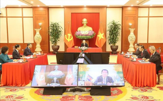 Tổng Bí thư Nguyễn Phú Trọng điện đàm trực tuyến với Chủ tịch Đảng Nhân dân Campuchia, Thủ tướng Chính phủ Campuchia