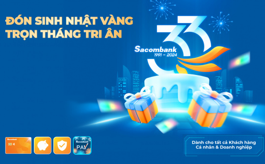 Ngân hàng Sacombank chi hơn 33 tỷ đồng tri ân khách hàng mừng sinh nhật 33 tuổi
