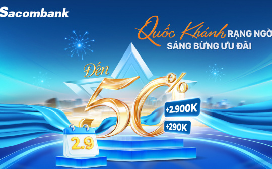 Ngân hàng Sacombank: Mừng Quốc khánh 2/9, nhận hoàn tiền lên đến 2,9 triệu đồng