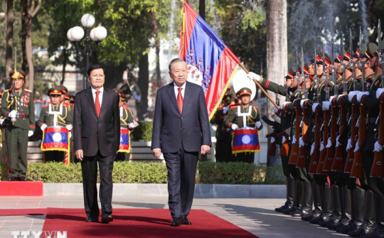 Lễ đón trọng thể Tổng Bí thư Tô Lâm tại thủ đô Vientiane (CHDCND Lào)