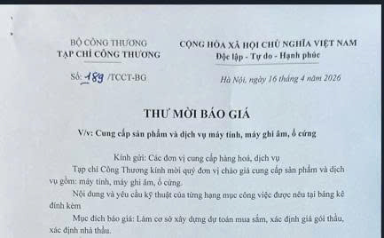 THƯ MỜI BÁO GIÁ V/v: Cung cấp sản phẩm và dịch vụ máy tính, máy ghi âm, ổ cứng