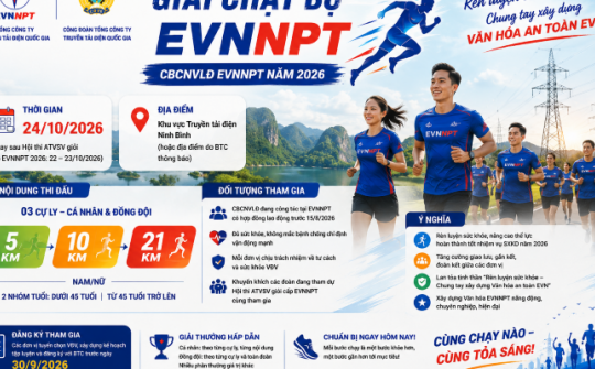 EVNNPT tổ chức Giải chạy bộ cán bộ, công nhân viên, lao động năm 2026