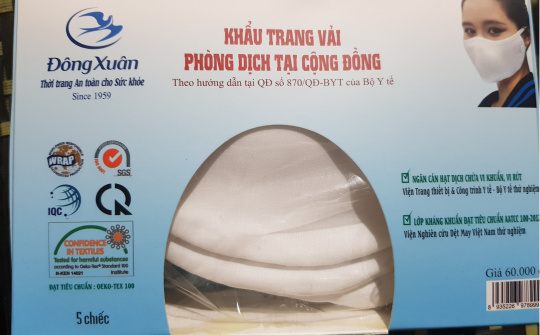 Dệt Kim Đông Xuân ra mắt khẩu trang vải kháng khuẩn chống nước giá 60.000đ/hộp 5 chiếc