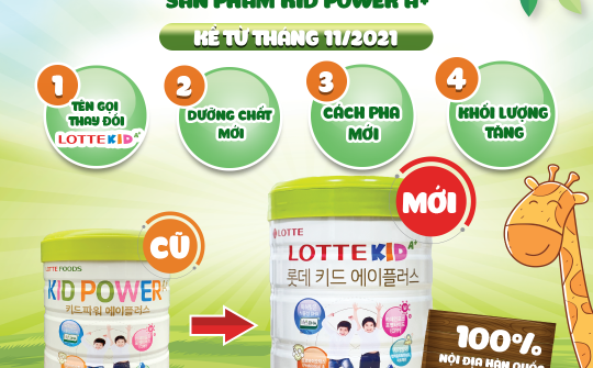 Chính thức thay đổi tên gọi và bao bì sản phẩm Kid Power A+ thành Lotte Kid A+