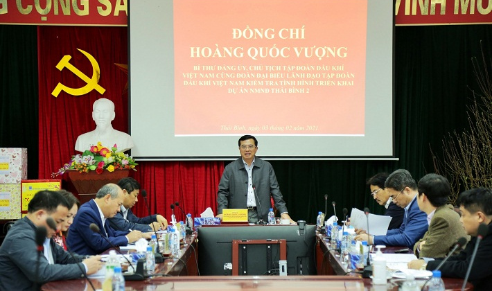 Chủ tịch HĐTV Petrovietnam Hoàng Quốc Vượng kiểm tra tiến độ dự án NMNĐ Thái Bình 2