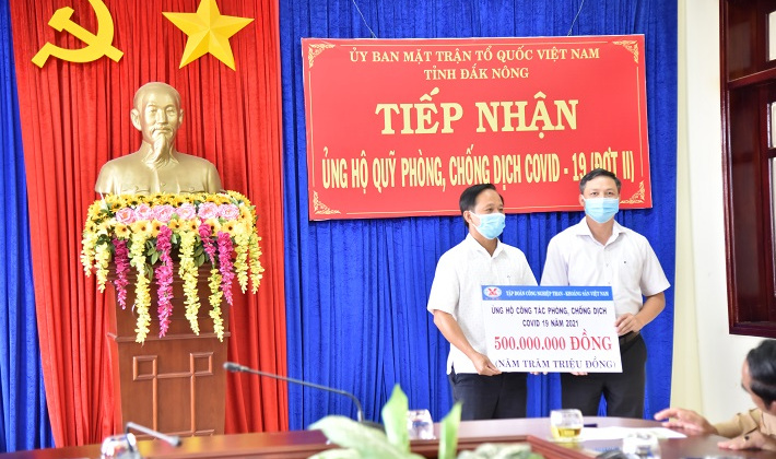 TKV hỗ trợ tỉnh Đắk Nông 500 triệu  đồng phòng, chống dịch COVID-19 lần 2