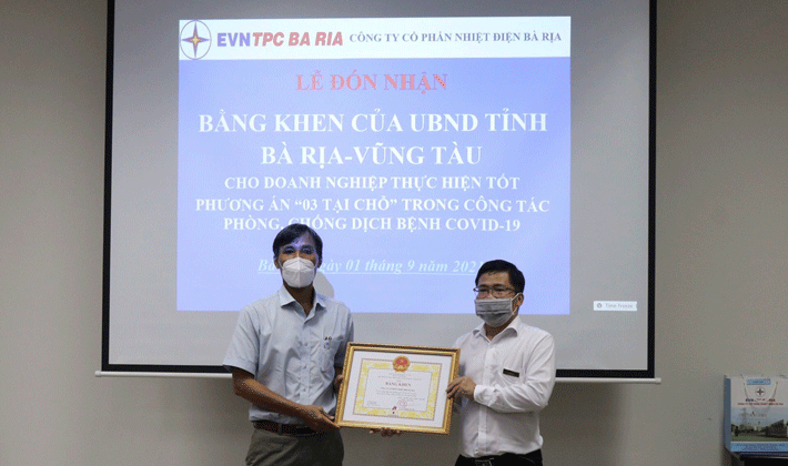Nhiệt điện Bà Rịa nhận bằng khen thực hiện tốt công tác phòng chống dịch Covid-19