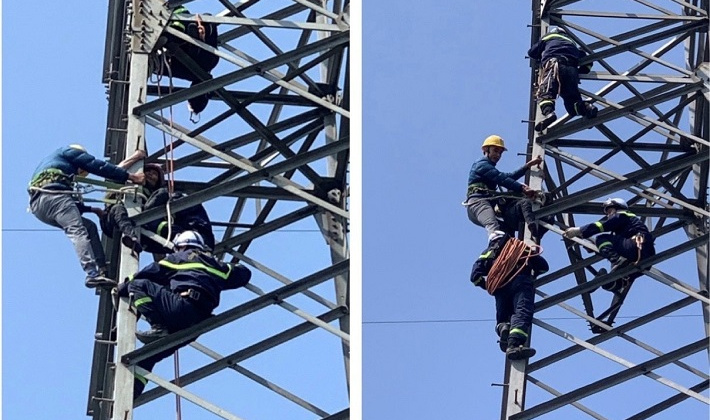 Giải cứu người phụ nữ trèo lên cột điện đường dây 220kV Hòa Bình - Hà Đông 3