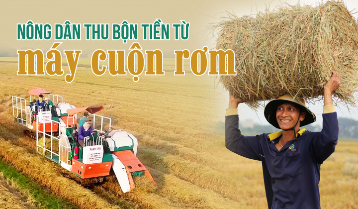 Nông dân thu bộn tiền từ máy cuộn rơm
