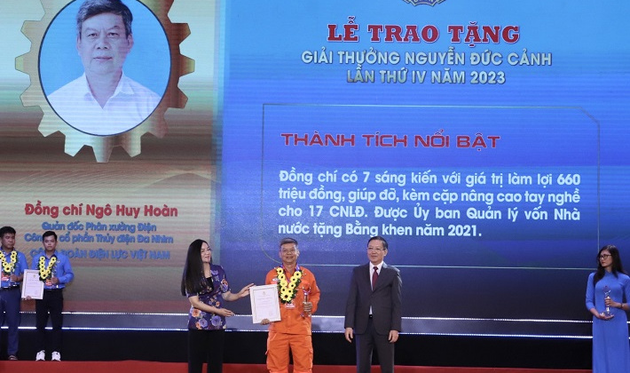 EVNGENCO1 có 1 cá nhân tiêu biểu được trao Giải thưởng Nguyễn Đức Cảnh năm 2023