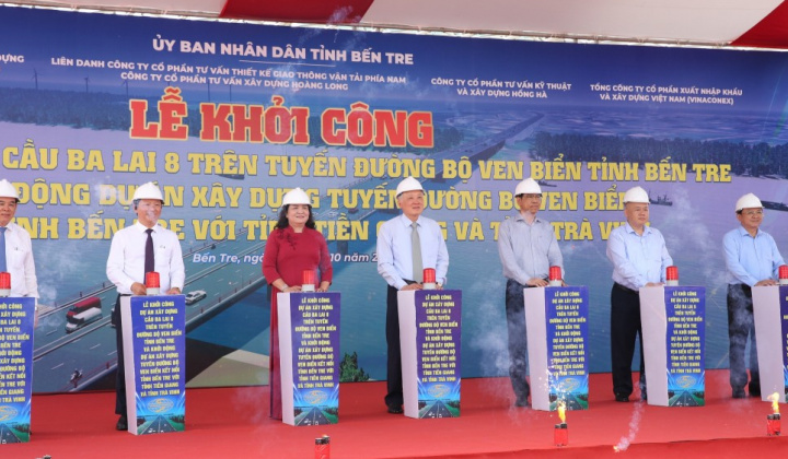 Bến Tre: Khởi công cầu Ba Lai 8 và khởi động xây dựng đường bộ ven biển nối với Tiền Giang, Trà Vinh