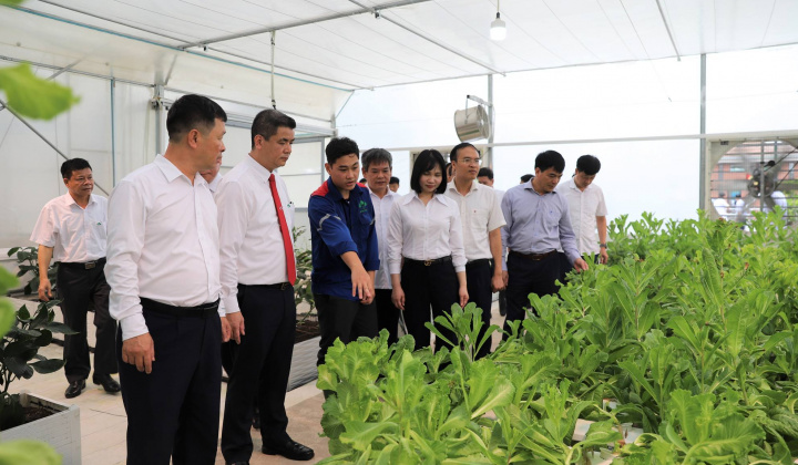 Supe Lâm Thao gắn biển Công trình Vườn thực nghiệm và Phòng giặt quần áo bảo hộ lao động cho người lao động.