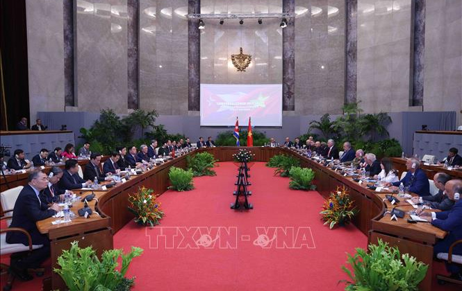 Tổng Bí thư, Chủ tịch nước Tô Lâm hội đàm với Bí thư thứ nhất, Chủ tịch Cuba Miguel Diaz Canel Bermudez