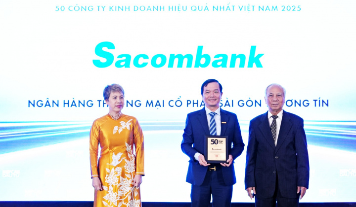 Ngân hàng Sacombank tiếp tục ghi danh trong top 50 công ty kinh doanh hiệu quả nhất Việt Nam năm 2025