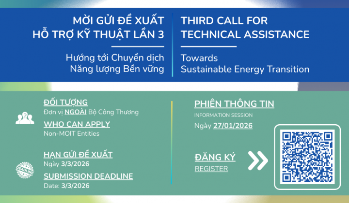 Dự án EVSET mở đợt kêu gọi đề xuất hỗ trợ kỹ thuật lần 3 về chuyển dịch năng lượng bền vững