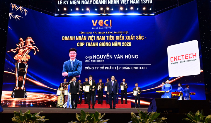 Chủ tịch Tập đoàn CNCTech Nguyễn Văn Hùng được tôn vinh trong Top 20 doanh nhân xuất sắc - Cúp Thánh Gióng 2026